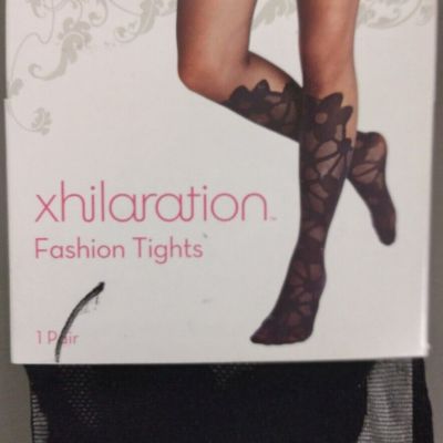 NEW Xhilaration Adult Women M/L Medium / Large Floral Fashion Tights BLACK EBONY